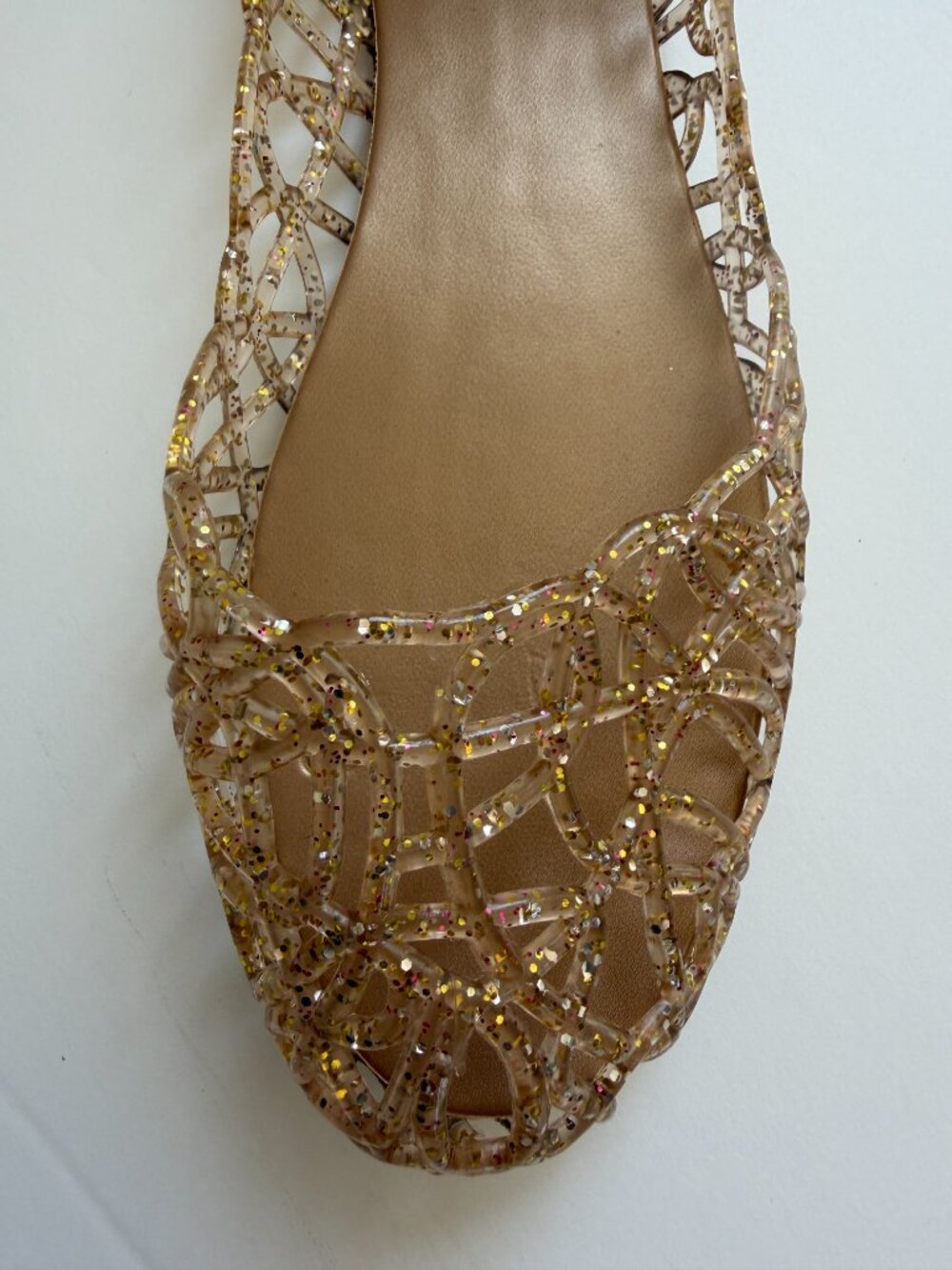 Gold Glitter Beach Jelly Slip On Ballet Flat Shoes Size: 7 1/2 - Picture 5 of 6